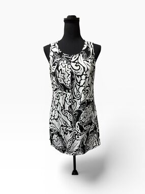 White House Black Market Black White Floral Tank Top Sleeveless Stretch Blouse S
